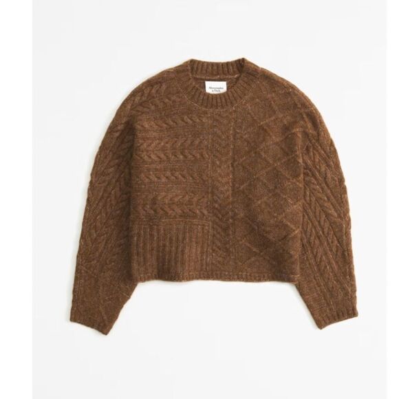 Abercrombie & Fitch Cable Crew Dolman‎ Sweater Tan/Grey S/M Nwt - Picture 1 of 6